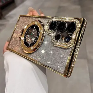 Crystal Rhinestone & Kickstand Case for Samsung S25 Ultra/S24+/S23/S22+ Magnetic Shockproof TPU Cover with Glitter Accents Anti-Scratch Full-Body Shell Slim Flexible Design