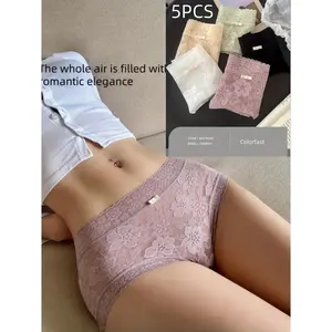 5 Pieces Women's Underwear Seamless Bikini Lace Panties Half Back Coverage Panties, Women's Lace Panties, Women's Underwear, Women's Lace Panties, Elegant Seamless Panties - Soft, Lightweight, Breathable Pastel Womenswear Bridal Basic