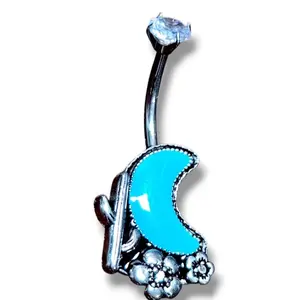 Turquoise Moon Belly Piercing naval ring