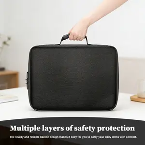 Black Fireproof and Waterproof Safe, File Folder and Document Box with Key Lock, Portable Travel Home Organizer Bag with Water-Resistant Zipper for Laptop Passport Certificates Cards