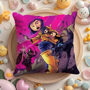 Cartoon C-Coraline Cushion Cover Soft Short Plush Fabric Double-Sided Print Organic Breathable Sofa Pillow Case, Home Machine Washable in Perfect for Home Decor Warm Winter Home Child Gift