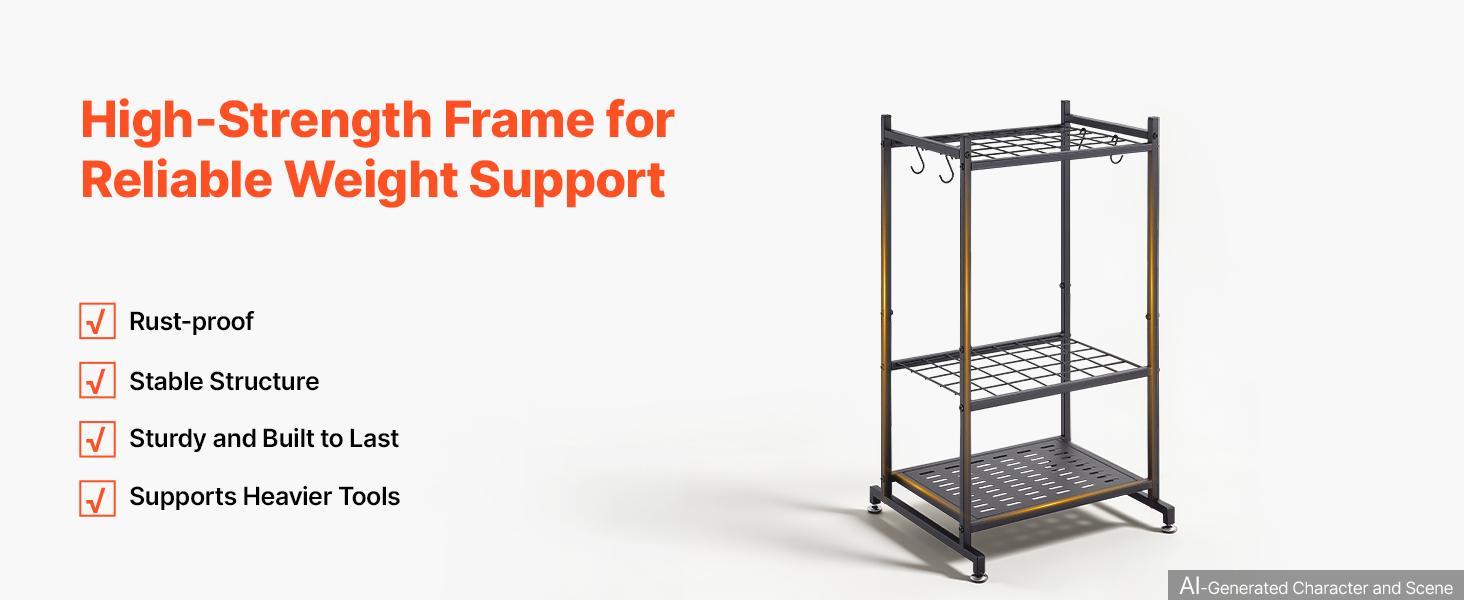 【BackToSchool】VEVOR Garden Tool Organizer, 35 Slots with Hooks, Metal Garage Storage Rack, for Rakes/Shovels/Brooms, Yard Utility Tool Holder for Shed/Outdoor/Lawn Organization, Heavy-Duty Steel, Freestanding,Black