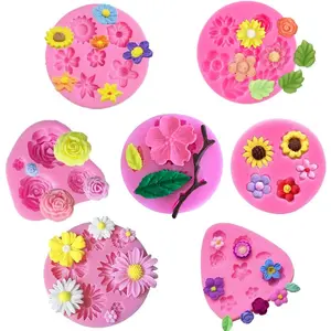 7 Pieces Flower Fondant Mold Set, Mini Flowers Silicone Chocolate Candy Molds For Cake,Cupcake Decorating, Cake Pops, Polymer Clay, Crafting Projects, Candy Melts