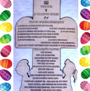 Make Sure You Order In Time For Easter ️ Religious Educational Cross Featuring The Lord's Prayer, The 10 Commandments, Adam & Eve, &Triad. 6 FREE Easter Eggs Included. Each large, solid wood educational cross is handcrafted.