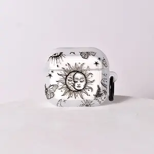 Trendy Sun and Moon Earphone Case for AirPods Pro3, Wireless Bluetooth-compatible Earbud Cover, Anti-Collision Design, Unisex Protective Shell, Headphone Print