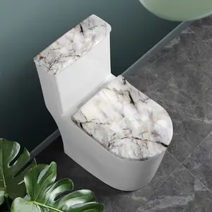 White Marble Polyester Toilet Lid Seat Cover Set for Bathroom Fixable Stain Splash Resistance StretchableToilet Dust Cover Set with Elastic Bottom Soft Washable Toilet Cover Set Fit Most Round and Elongated Keep Bathroom Clean