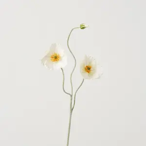 White Poppy Bloom & Bud Faux Floral Stem Spray - 37"