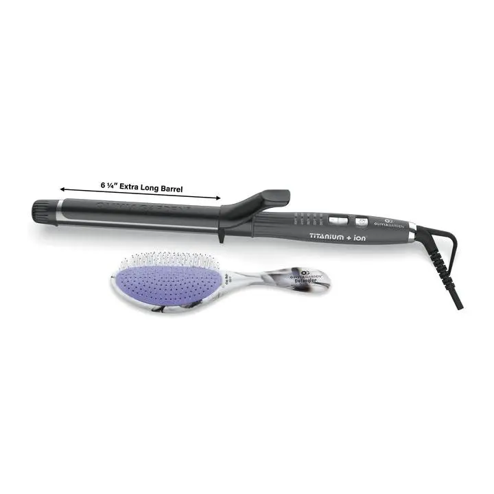 Olivia Garden Titanium + Ion Professional Curling Iron + FREE Hair Brush | Long Lasting Curls | Salon Curling Wand