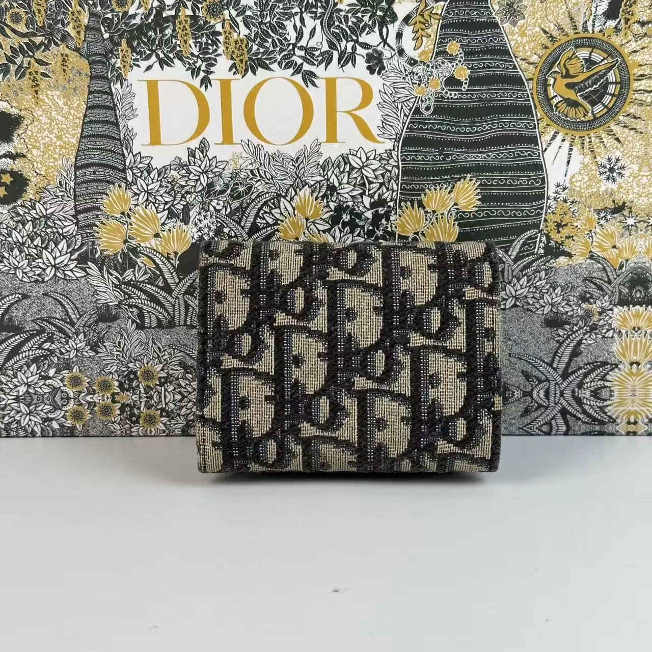 Pre-owned Dior Saddle Lotus Compact Wallet, Oblique Jacquard