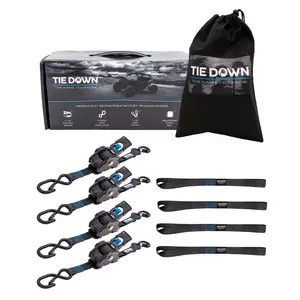 Tie Down 1 in. X 10 ft. Black Retractable Ratchet Strap, 4-Pack Kit (4-Pack)