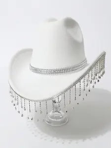 Waterdrop Rhinestone Fringe Western Cowboy Hat, Sweet Cool Girl Style, Rhinestone Chain Decoration, Party Music Festival Photo Hat, Classic Cowboy Hat, Cowgirl Hat
