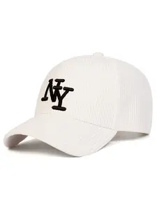 Unisex Corduroy Ny Baseball Cap, Adjustable Outdoor Sun Protection Hat, Casual Woven Fabric for Spring & Fall Travel, Adjustable Snapback Cap