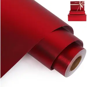 Red Metallic Wrapping Paper Roll - 17 Inches X 60 , Matte Solid Red Color Paper for Birthday, Christmas, Wedding,  Shower, Holiday, Bridal Shower