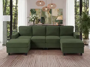 2026 Newest Oversized U-Shaped Sectional Couch, Corduroy Upholstered 4-Seat Double Chaise Sofa with Sturdy Legs & Thick Padding, Modular Corner Sofa for Living Room, Family Room