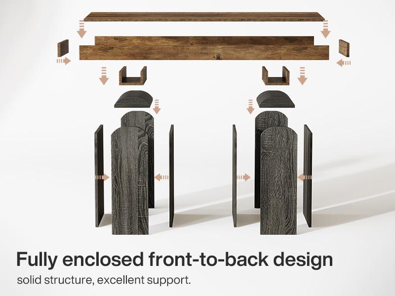 LITTLE TREE 63" Long Entryway Table, Farmhouse Console Table with 2 Arched Pedestal Legs, Wooden Sofa Console Behind The Couch for Entrance, Hallway, Living Room