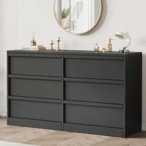 Modern 6 Drawer Dresser Wood Chest Of Drawers 7 Drawer Clothing Storage Organizer Wide Bedroom Furniture White Sideboard Buffet Table Media Console TV Stand Storage Cabinet For Living Room Nursery Entryway Natural