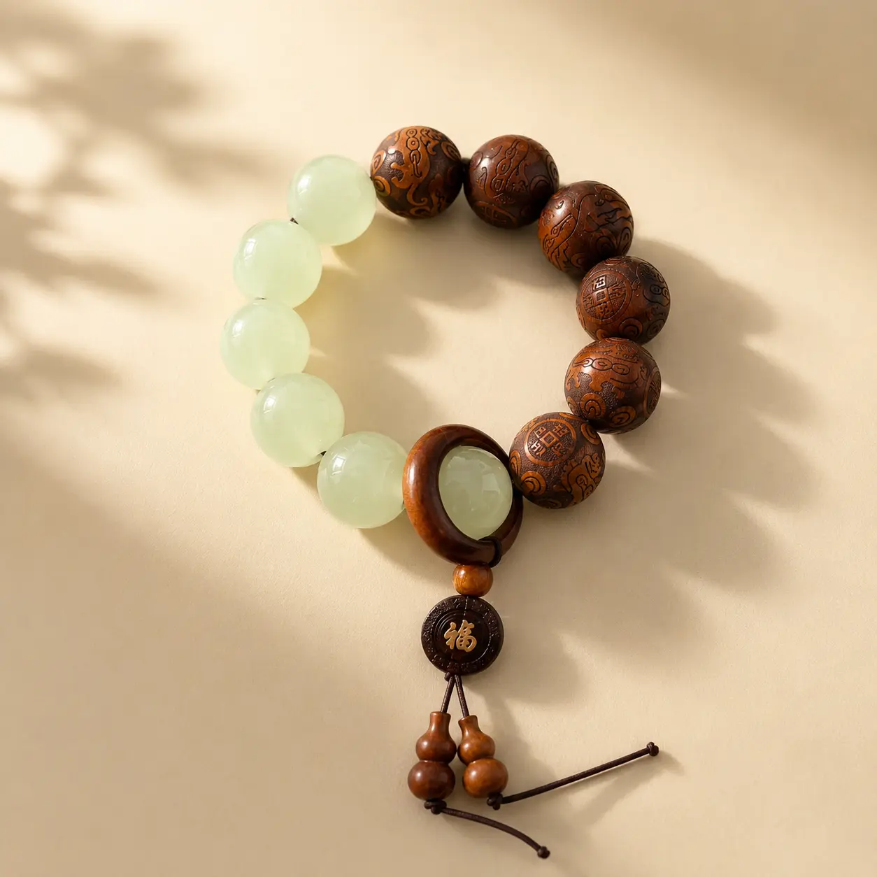 Wudang Inspired Jade Tone Wooden Bead Bracelet, Blessed Bracelet for Health, Love, Wealth, Career, Protection, Calm Energy, Balance, Confidence, Positive Intention, Good Luck, Harmony, Daily Wear Spiritual Jewelry Gift
