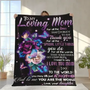 1Pc "To My Mom" Heartfelt Message Flannel Blanket - Soft, Warm, And Lightweight - Ideal Mother'S Day Gift From Daughter For Naps, Camping, Travel, Car, Or Home Decor - Digital Print, All-Season Use, Home Decor Gift | Floral Pattern Blanket | Cozy Texture