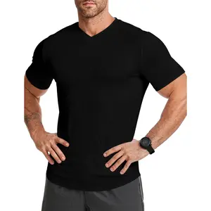 Dokotoo Men Muscle T Shirts V Neck Short Sleeves Gym Workout Causal Slim Fit Tee High Stretch Shirt
