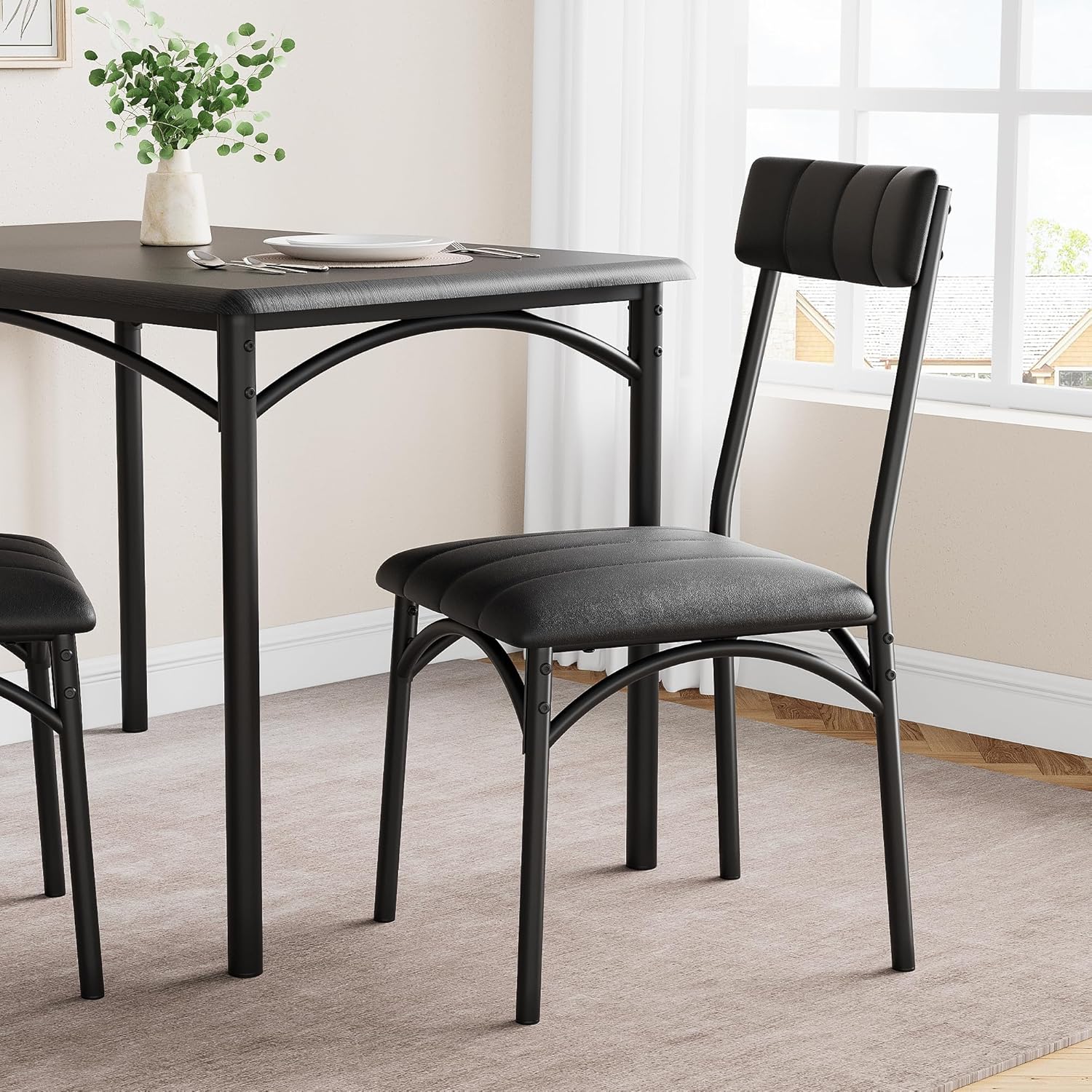 Kitchen Table and Chairs for 4, Rectangular Dining Set with Upholstered Chairs, 5 Piece Dining Table Set, Perfect for Home Dining Room Hotel Small Spaces