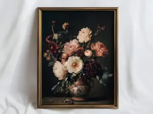 Moody Flower Wall Art Vintage Dark Floral Painting Farmhouse Wall Decor Antique Oil Painting Victorian Print