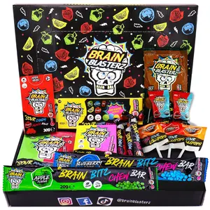 Brain Blasterz TREAT Sour Candy Variety Pack, Vegan Candy, Sour Chew Bar, Halal Candy, Sour Candy Gift Box w/ 15 pcs (13oz), Unique Candy Variety Pack, Lollipop, Sour Powder, Taffy, Halloween Candy Snack Bonbon