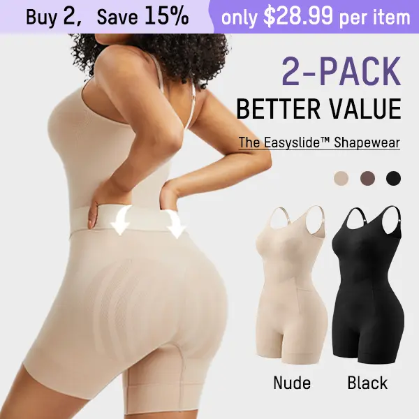 SHECURVE 2 Piece Easyslide Shapewear Tummy Control Butt Lifter Faja Back Pull Down Bodysuit Scruntch with Back Bone Support & Cotton Gusset for Women Postpartum Everyday #SummerVibes