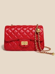 women's quilted chain strap crossbody bag, fashionable solid color bag for daily used, casual trendy versatile high-quality daily commuting bag