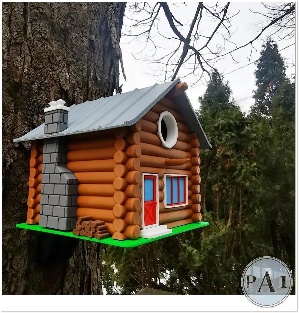 Log Cabin Birdhouse, Pet Bird Supplies Outdoor Hanging Nesting Box for Small Birds