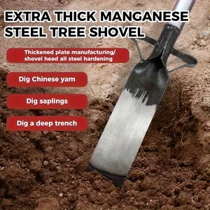 Equipped with a thickened blade and quenched-hardened edge - a manual digging tool, Durable Metal Shovel, designed for root breaking, soil loosening, and outdoor gardening. It features a durable solid wood handle, and boasts a robust tool design with a