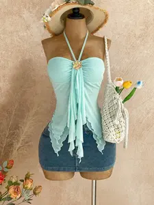 Seashell Camisole Top Asymmetrical Hem Slim Fit Lightweight Soft Breathable Fabric Sexy Elegant Summer Beach Vacation Going Out Party Outfit Trendy Women Fashion Top