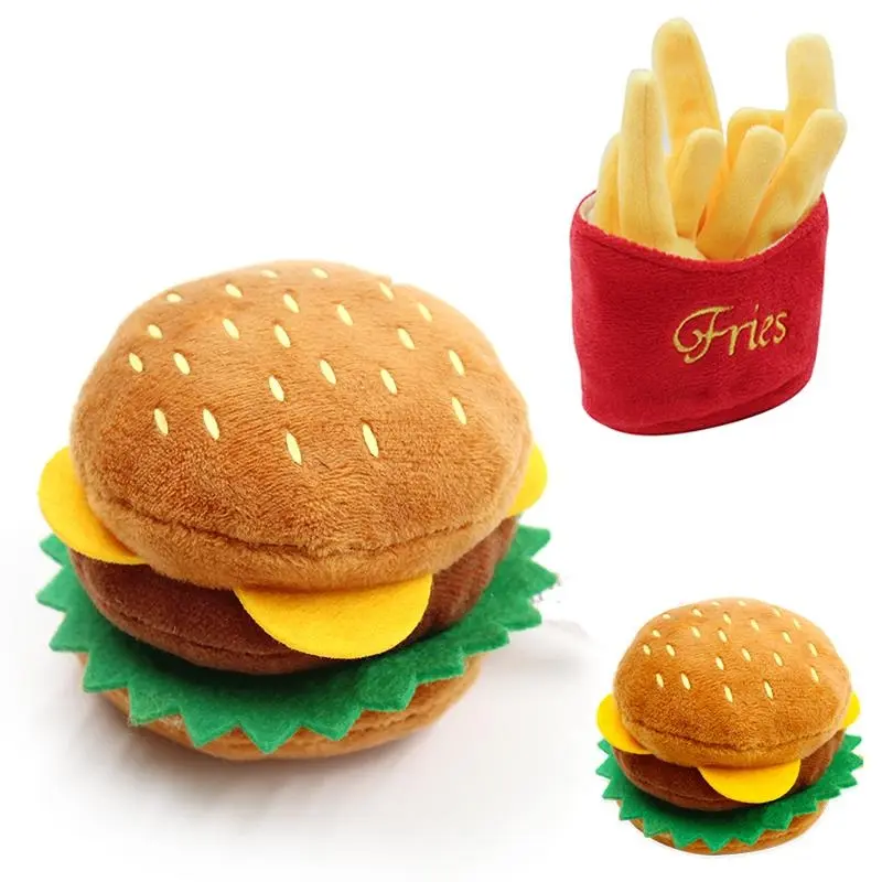 Plush Dog Sound Toy Funny French Fries Hamburger Dog Chew Squeaky Toys Puppy Molar Teeth Interactive Toy