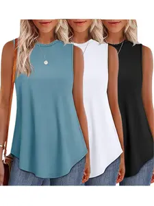 Women'S 3pcs Casual Sleeveless Tank Tops - Loose Fit, Round Neck, Solid Color, All-Season Comfort, Polyester Blend, Machine Washable, Ladies Tank Tops