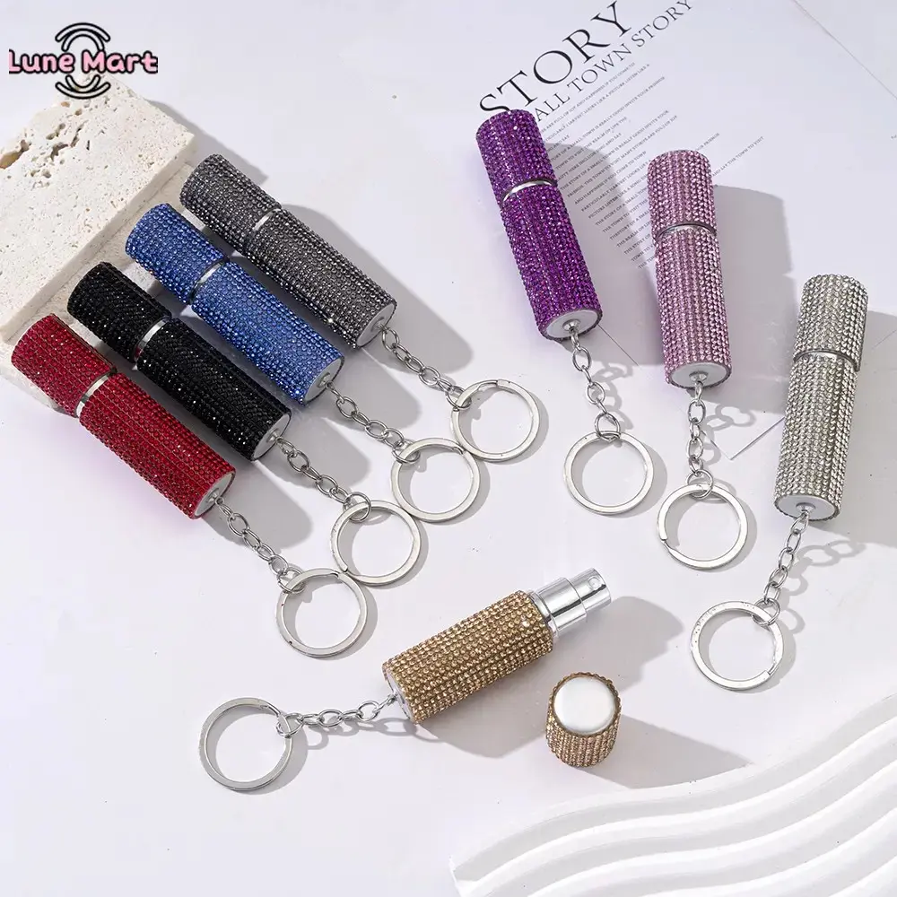 Women's Bling Rhinestone Refillable Perfume Atomizer - 5/10ML Mini Travel Spray Bottle with Keychain, Portable Cosmetics Accessory, Cosmetics Accessories