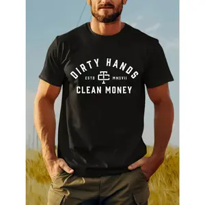 's Slogan T-Shirt - Hard Slogan Crew Neck Short Sleeve Tee, Quick-Dry Moisture-Wicking, All-Season Casual & Gym Wear for /Trades/Finance, Black with White Print (Regular Fit)