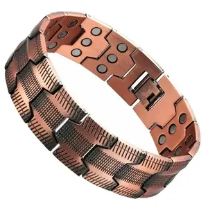 1 piece vintage red copper magnet bracelet with distressed texture, strap style bracelet with adjustable European and American style, versatile bracelet gift, Gauss energy bracelet durable accessory evry jewel woman