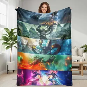 Epic Monster Battle Flannel Blanket | Kaiju Showdown Print, Soft Warm Durable Throw for Sofa, Bedroom, Movie Nights, Sci-Fi Fans, Holiday & Festival Gifts