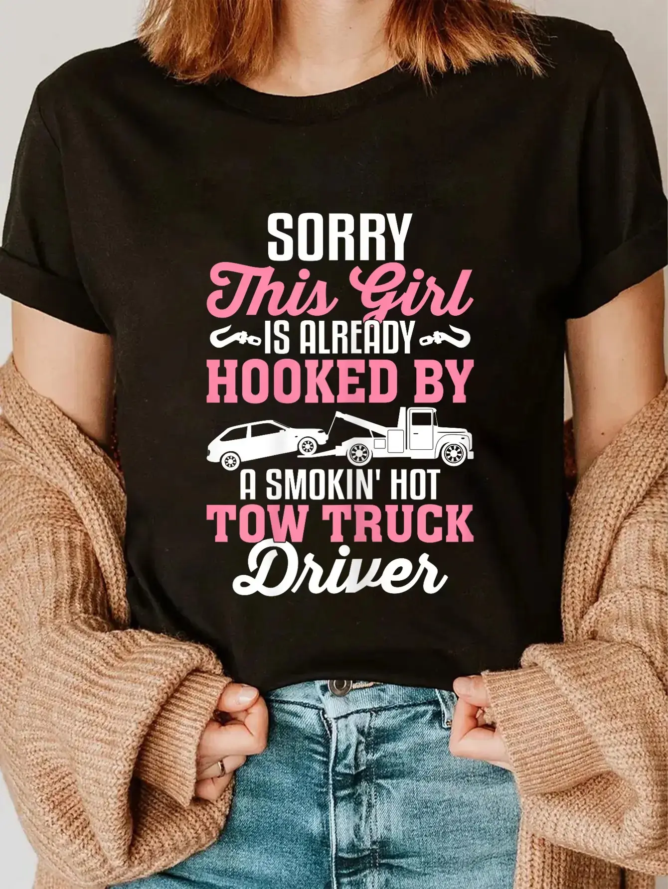 Womens Trucking Wrecker Towing Girlfriend Tow Truck Driver Wife T-Shirt