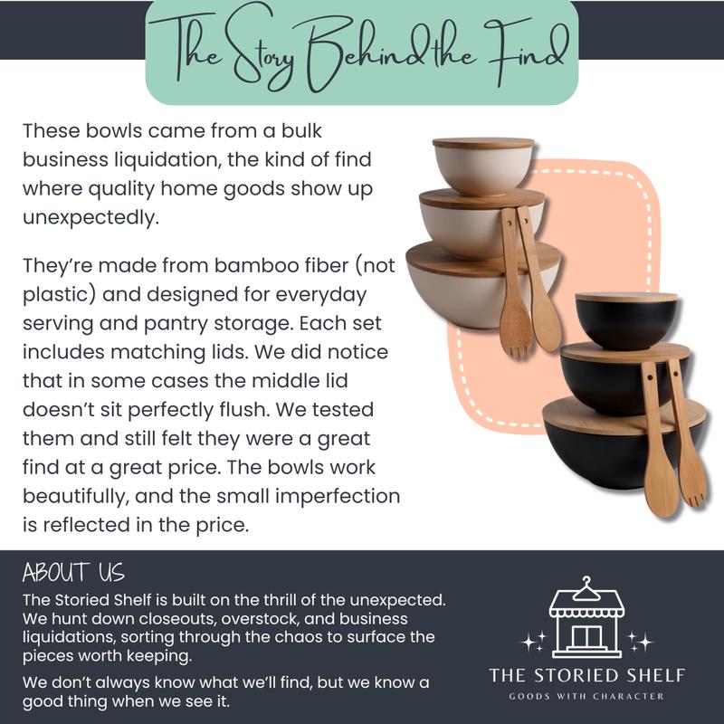 LovaHome Bamboo Serving Bowl Set with Cutting Board Lids 3 Bowls Utensils Eco Friendly Nesting Bowls for Salads Fruit Chips Dip Popcorn Veggies Sides