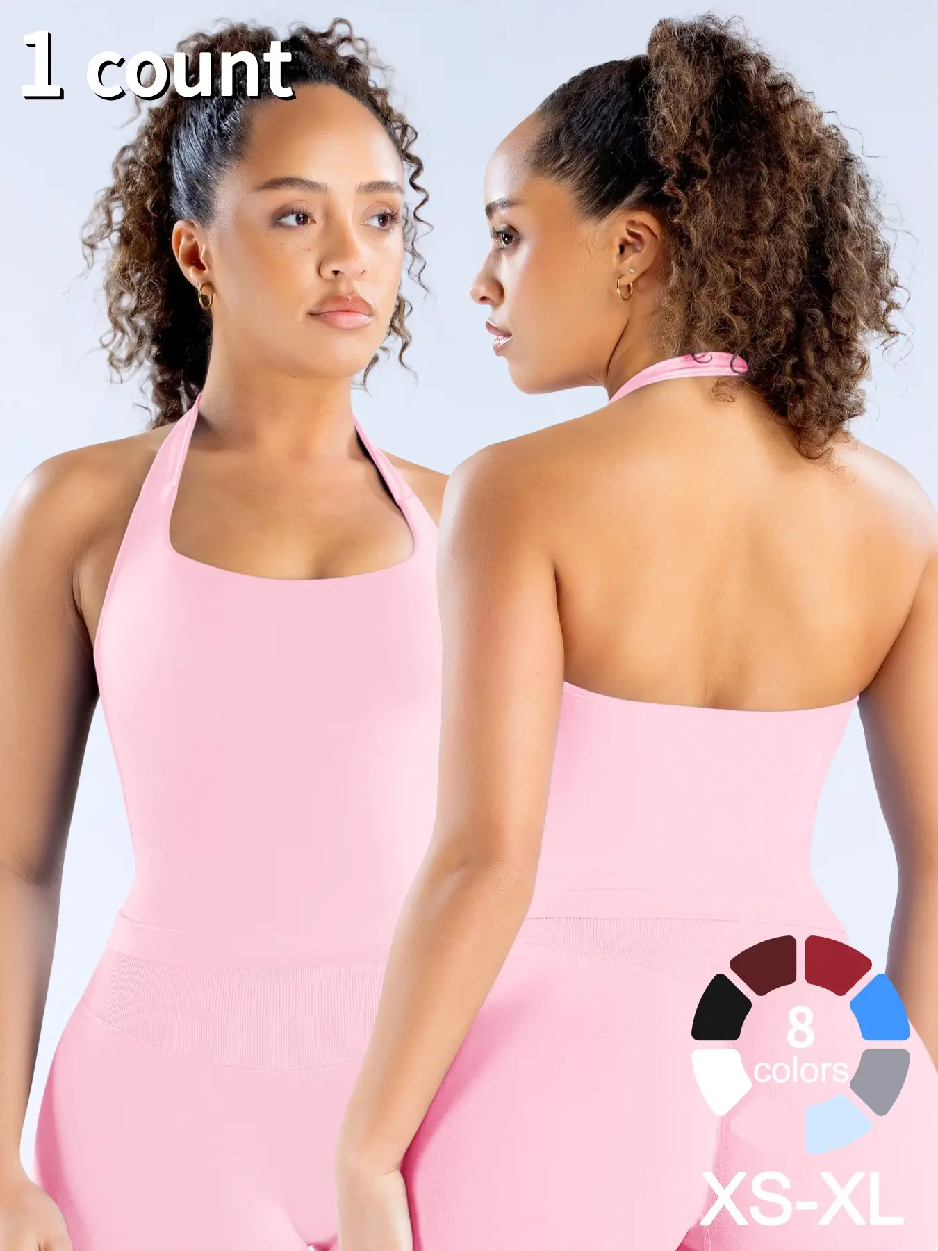 Women's Yoga Halter Neck Tank Top with Removable Pads, Three-Layer Seamless Backless Tank Tops Casual Sports Tops Casual Solid Color Soft All Seasons Wear Casual Sport Top