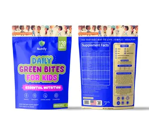 Nutrify-Daily Green Bites and Gummies For Kids with Spirulina, Chlorella, Prebiotics for Digestive Health-Adaptogens Supplement with Vitamins & Mineral, Zero Sugar 120 Gummies