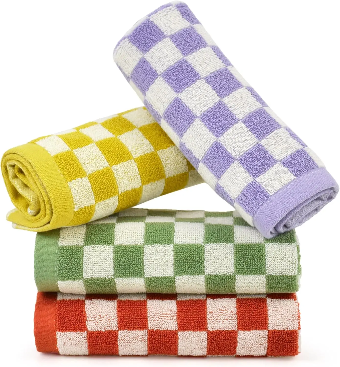 Cotton Checkered Shower Washcloths ash Cloths Checkered 4 Pack for Face Body, 13 x 13 Inches Daily Cleansing Kitchen Towels