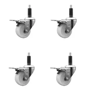 Service Caster SCC-EXTTL20S314-NYS-1-4 Nylon Swivel Expanding Stem Caster Set of 4, 3 in. White Furniture Moving Swivel Wheels, 1 in. Stems, Lockable Design