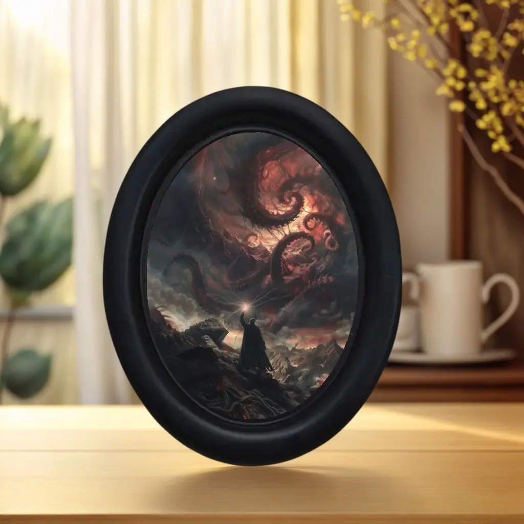 Dark Cthulhu Abyss Oval Photo Frame, Gothic Horror Decor, Retro Tentacle Monster, Halloween Christmas Thanksgiving Decoration, Bedroom Desk Ornament, Artwork Vintage, Picture Frames