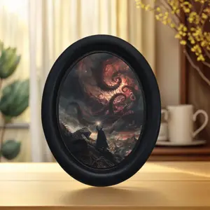 Dark Cthulhu Abyss Oval Photo Frame, Gothic Horror Decor, Retro Tentacle Monster, Halloween Christmas Thanksgiving Decoration, Bedroom Desk Ornament, Artwork Vintage