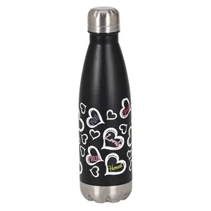 360 Stand Stainless Steel 17oz Portable Water Bottle - Sturdy Reusable Plastic-Free Design, Spill-Proof Silicone Washable Lid, Heart Motifs Wrap-Around Print (WHT, Dicksons SSWBBLK-25), Reusable Water Bottles, Custom-Printed Water Bottles