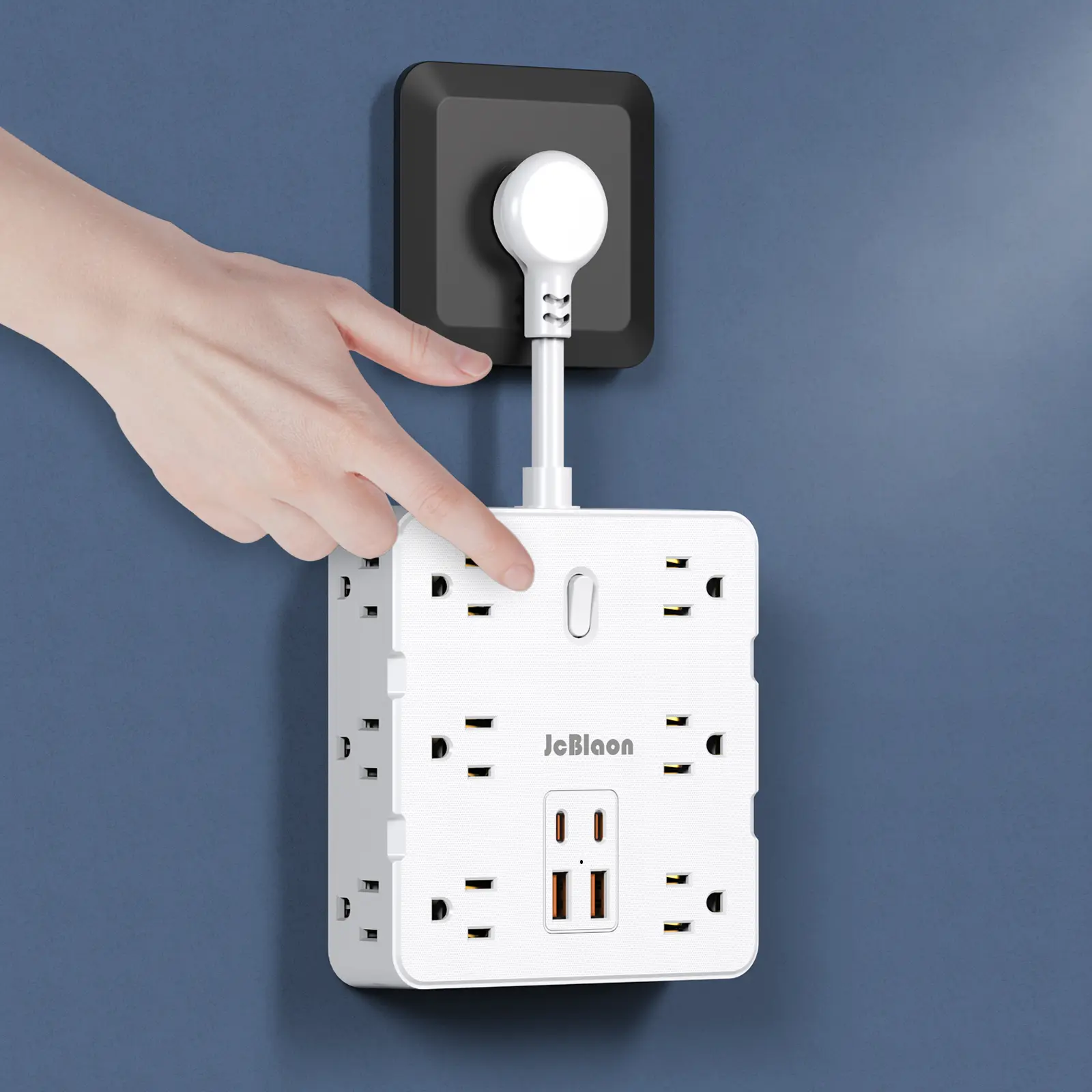 16-in-1 Power Strip with 12 AC Outlets, 2 USB-A And 2 USB-C Ports, Power Socket with Independent Switch And Overload Protection, Short Extension Cord, for Home, Travel, Office, Dorm, Gaming Room.