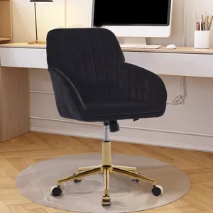 Home Office Chair Swivel Desk Chair Accent Armchair Upholstered Modern Tufted Velvet Chairs with Gold Base for Girls Women Ergonomic Study Seat Computer Task Stools for Living Room