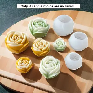 3pcs Rose Scented Candle Mold Set - Silicone Molds for Aromatherapy Candles, Floral Plaster& Diffuser Stone Crafts, Handmade Crafts, DIY Kit, Candle Making Supplies, Ideal for Valentine's Day, Mother's Day& Holiday Gift DIY Projects, Handmade Gifts