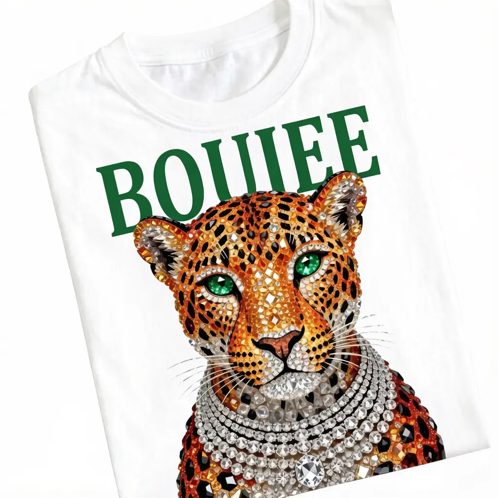 comfy Vintage Leopard Print Shirt, Glam Fashion Graphic Tee, Trendy Animal Print T-Shirt,Boujee Diamond Bling Leopard Head Graphic T-Shirt, Women’s White Luxury Aesthetic Short Sleeve, Rhinestone Effect Boujee Leopard Casual Tee, Glam Fashion Top